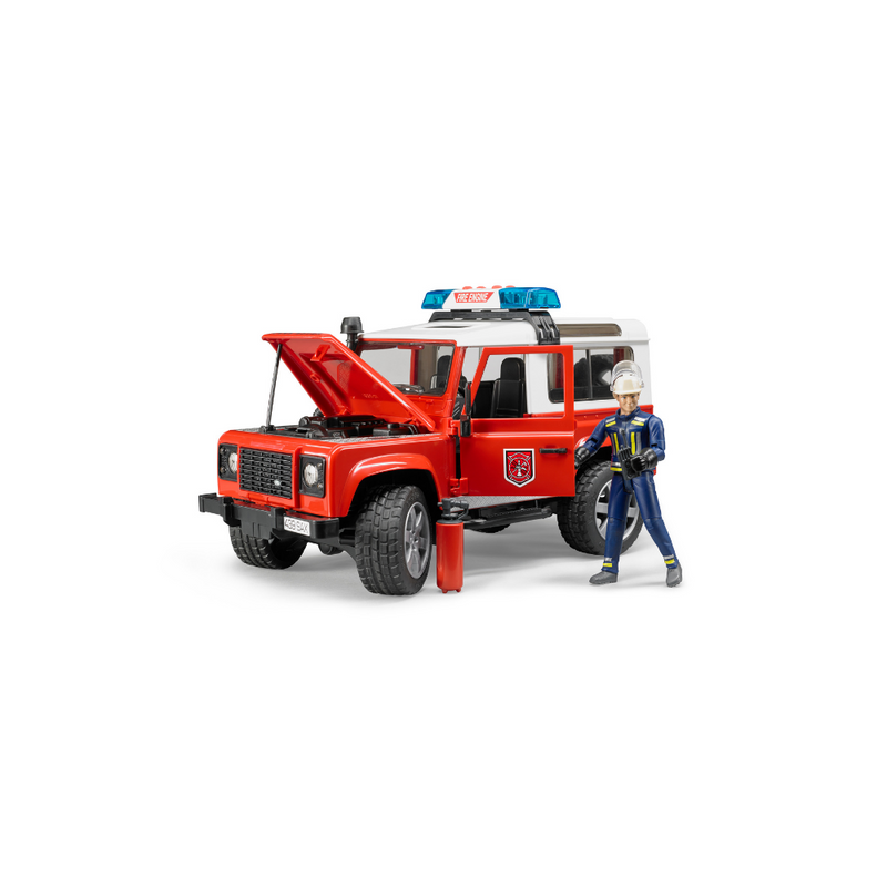 Bruder Land Rover Defender Station Wagon Pompieri, luci e suono e pompiere